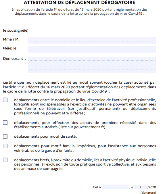 ATTESTATION DE DEPLACEMENT
