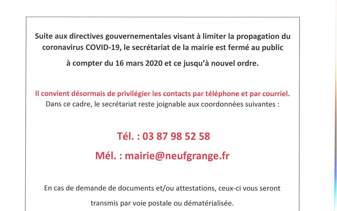 FERMETURE DE L’ACCUEIL PHYSIQUE DE LA MAIRIE